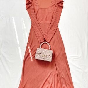 Elegant Coral Long Sleeve Dress